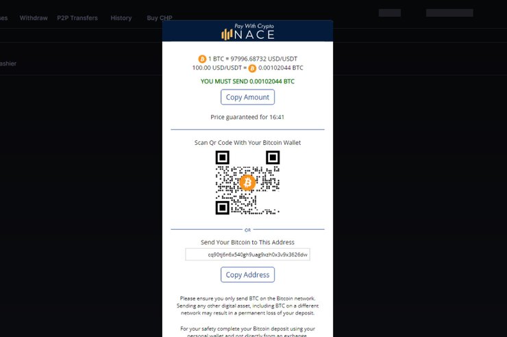 A secure CoinPoker deposit screen with clear Bitcoin transaction instructions and QR code for crypto payment.