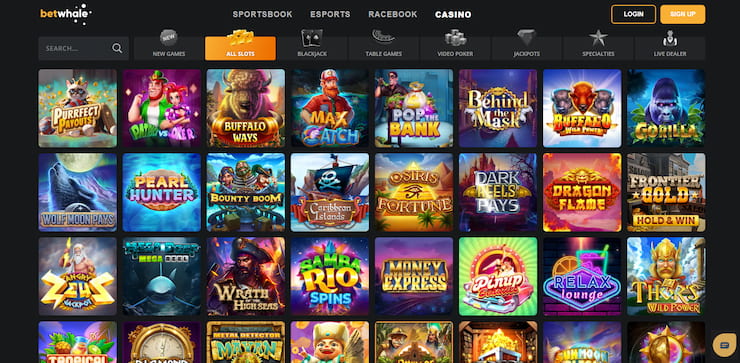 BetWhale slots section displaying hundreds of games from top providers at a real money online casino Arizona players trust