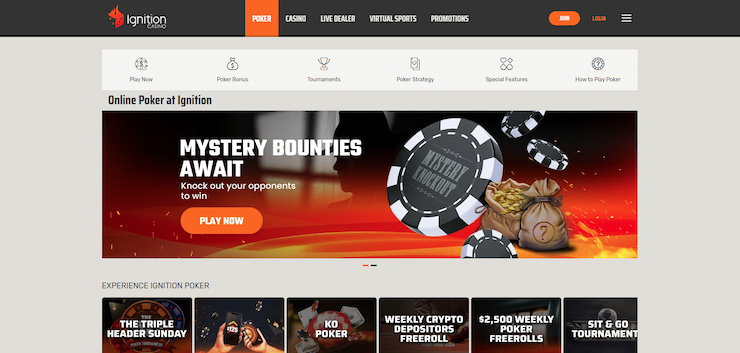 A screenshot of the Ignition Casino poker room from poker site.