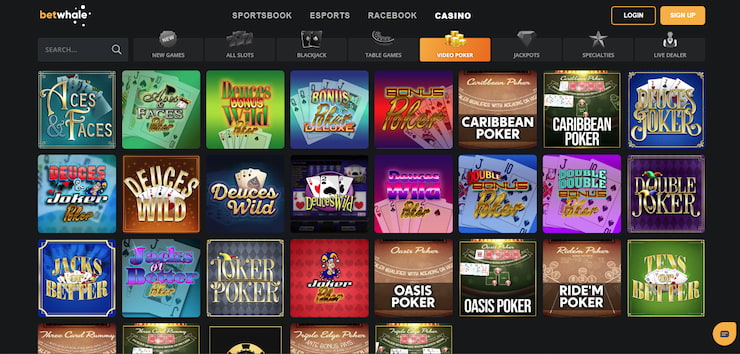 A screenshot of BetWhale CT Online Casino poker games.