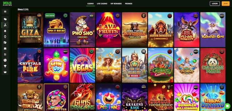 The slots selection on the Wild CT Casino site.