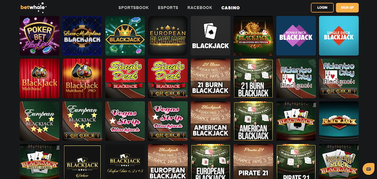 The blackjack game selection at BetWhale CT Casino.