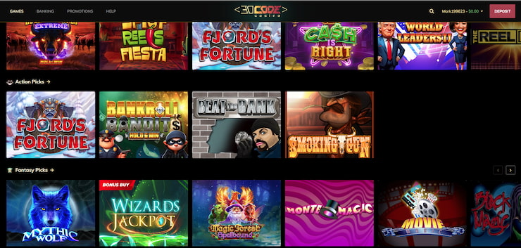 An image showing various slot games on the Decode VA Casino website.