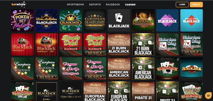 The online blackjack games at BetWhale Virginia casino.