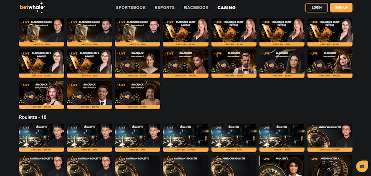 An image showing love roulette and blackjack games on the BetWhale TN Casino site.