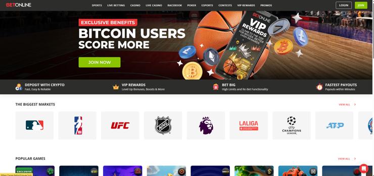 A snapshot of BetOnline Sportsbook