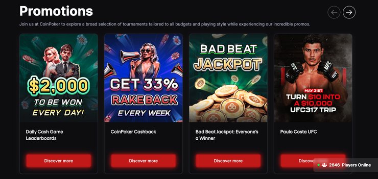 CoinPoker Promotions showcasing tournaments, cashback, jackpots, and exclusive bonuses