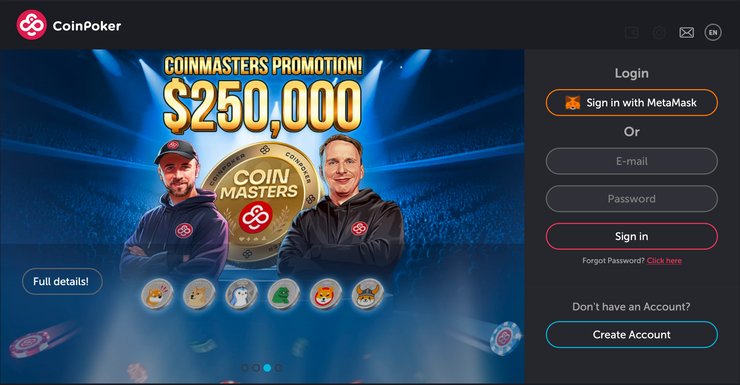 A snapshot of the signup page at coinpoker casino