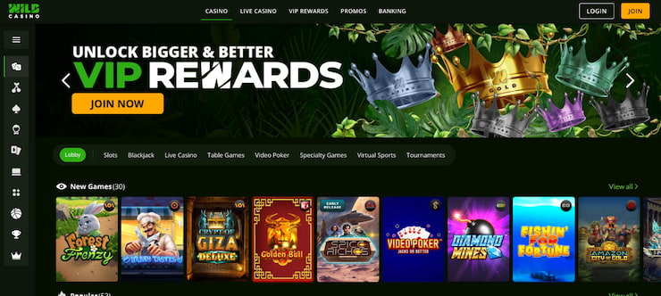 Wild Casino HomePage for IN players