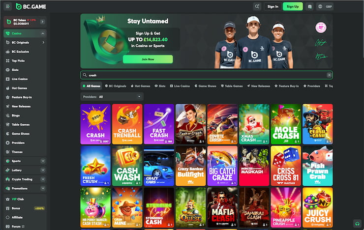 The BC.Game crash casino section