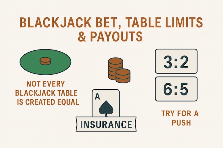 A snapshot of Blackjack Bet, Table Limits & Payouts