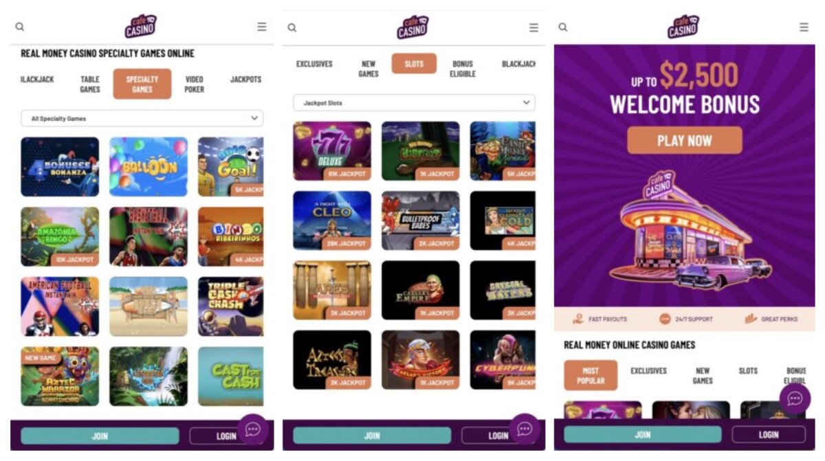 Cafe Casino Mobile App Screenshots