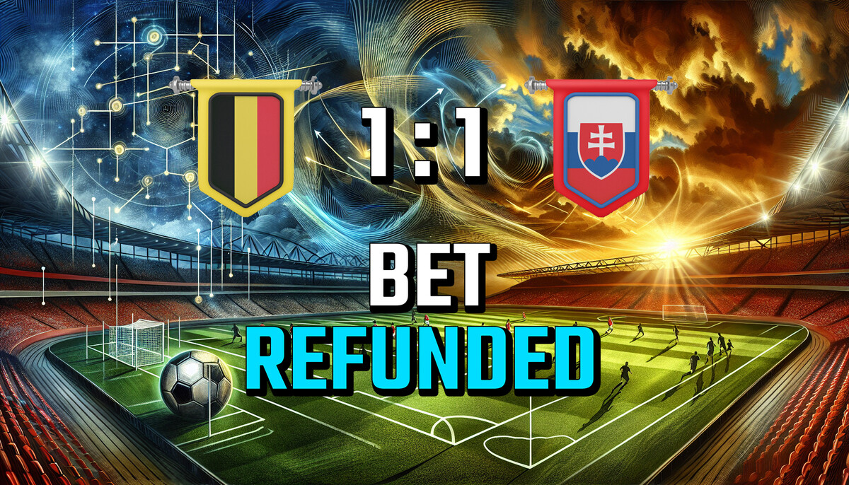 football match ending in a draw, with "Bet Refunded" message on screen