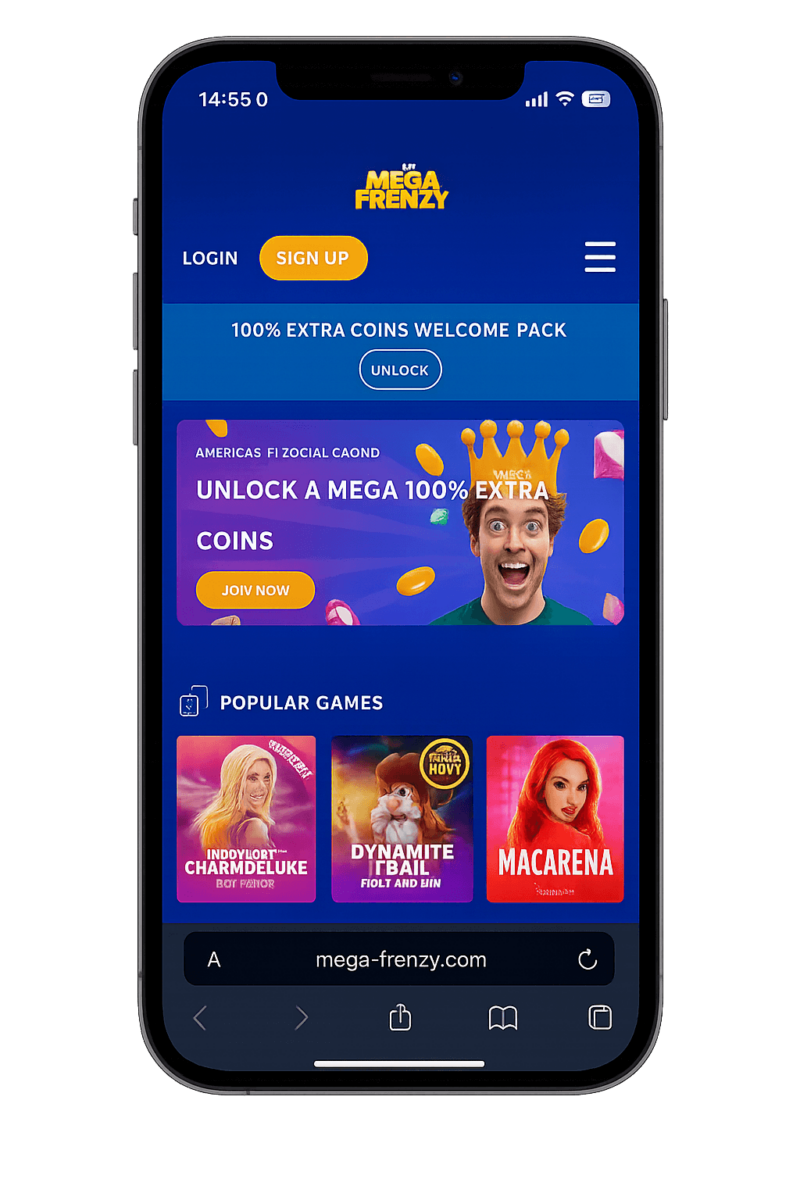 Mega Frenzy Social Casino Mobile View