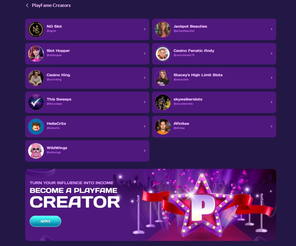 PlayFame Creators and Influencers