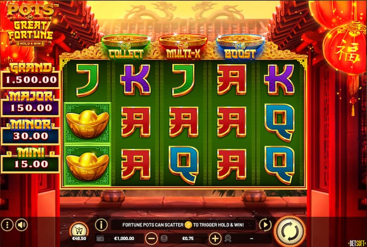 A screenshot of the Pots of Great Fortune slot 