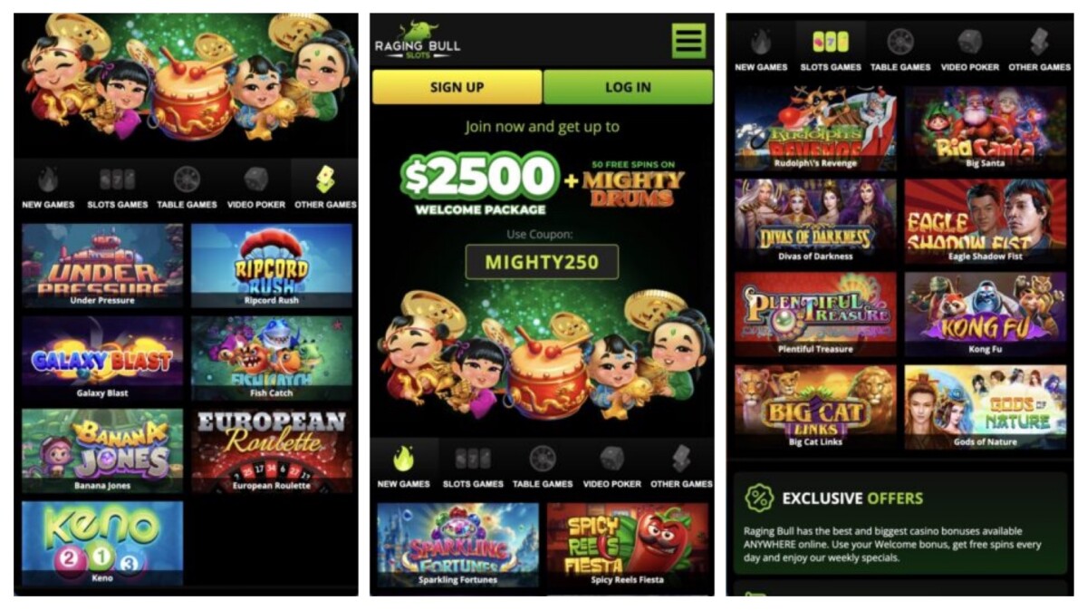 Raging Bull Casino Mobile App Screenshots