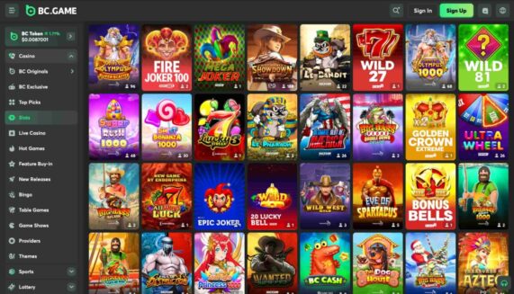 A screenshot showing the slots games at BC Game in ND