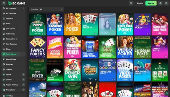 A view of the poker games at BC Game Casino, a top online casino in Maine