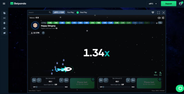 A view of the CrashX gameplay on BetPanda Casino Games like Aviator