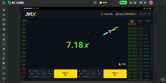 A preview of BC Game's JetX crash Casino Games like Aviator