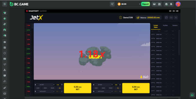 A view of BC Game's Jet X bust Casino Games like Aviator