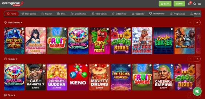A snapshot of Everygame Casino - a top paysafecard casino