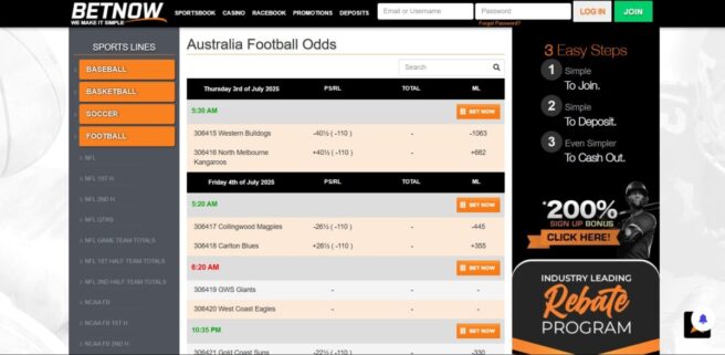 BetNow Sportsbook - a top site for sports betting in Australia