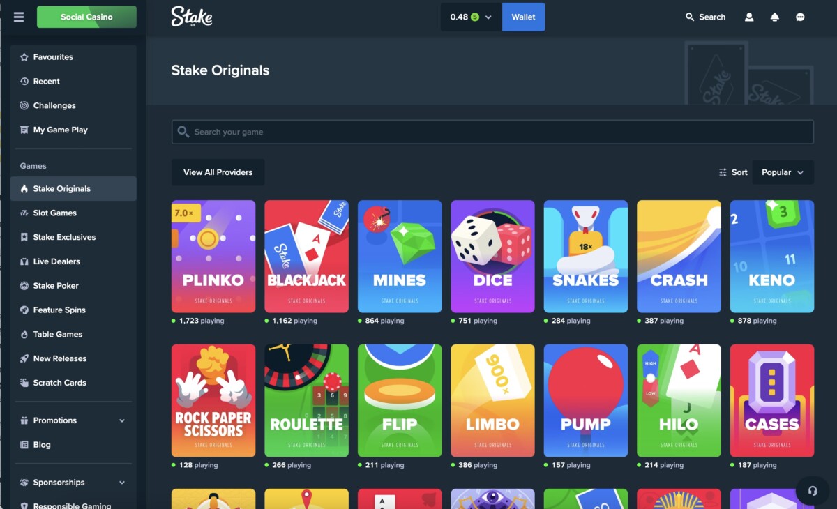 Stake.us Casino Screenshot Originals