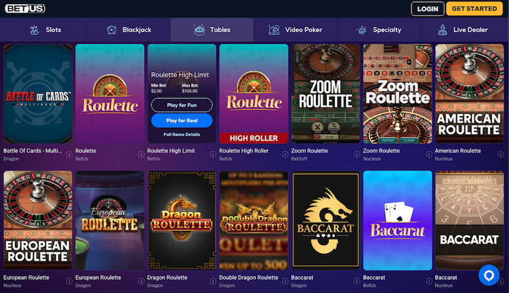 Table Games at BetUS Casino - a top NZ Online Casino