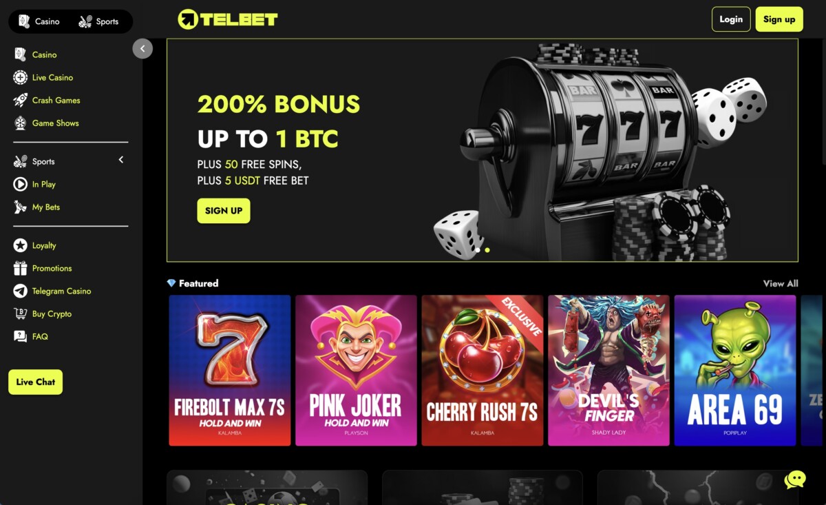 Telbet Casino Welcome Bonus Screenshot