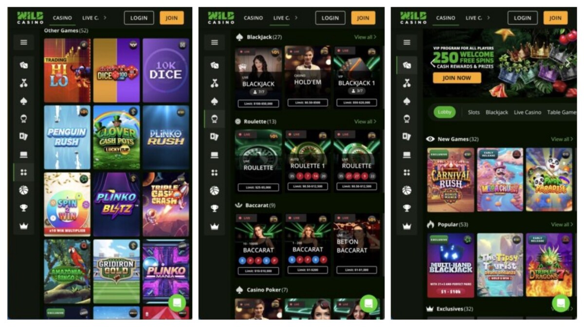 Wild Casino Mobile App Screenshots