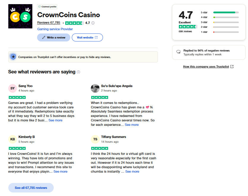 Crown Coins Casino Trustpilot 