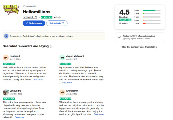 hello millions Trustpilot review