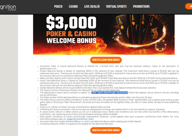 ignition casino bonus wagering requirements