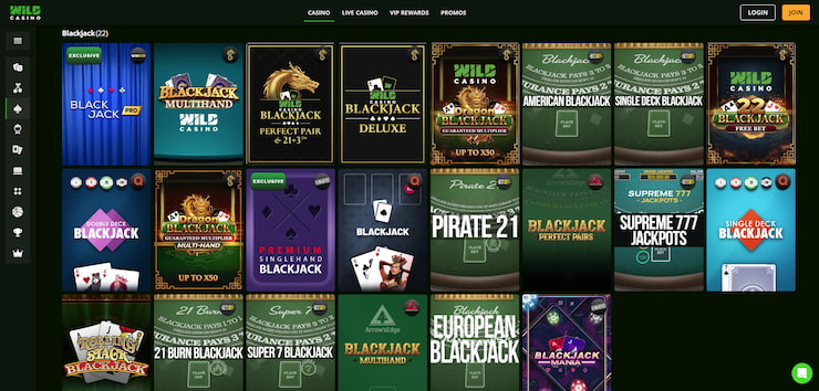 The online blackjack games at Wild Casino.