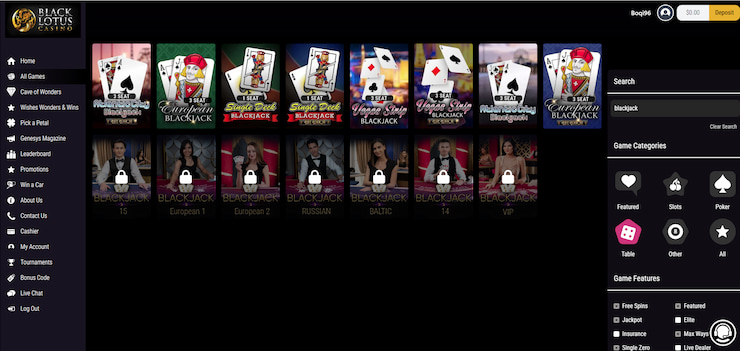 The blackjack tables at Black Lotus Casino MN Online Casinos.