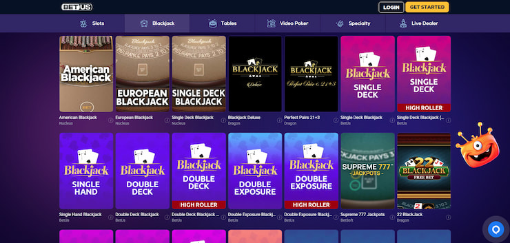 An image showing the various blackjack games at BetUS Casino at Online Casino Alabama.