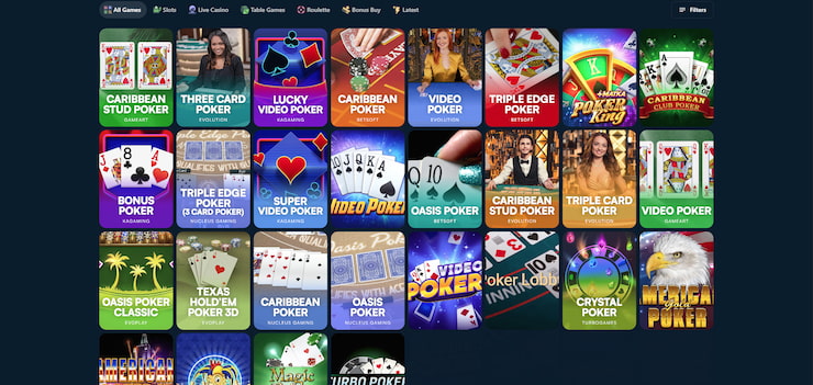 An image showing the selection of poker games at Wild.io Casino.
