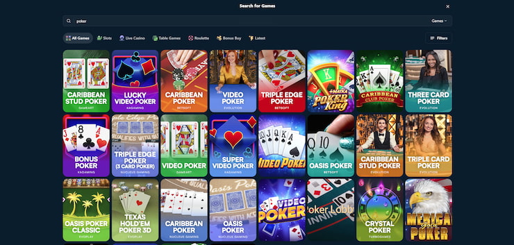 A screenshot showing the various poker tables available at Wild.io Casino - Real Money Online Casino Vermont