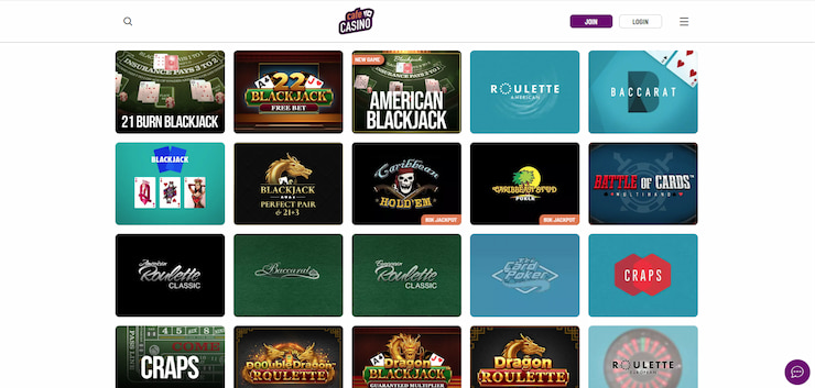 A snapshot of CafeCasino's table games, including blackjack and roulette games for DC Online Casino players