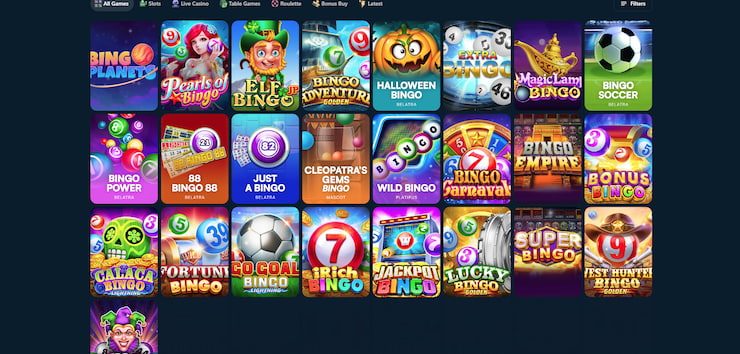 A snapshot of the online bingo game selection at Wild.io.