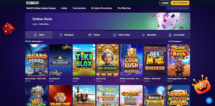A detailed look at the slot machine section from BetUS, featuring tons of online slots for real money for Oregon players to try out.