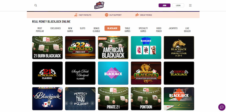 A variety of blackjack tables at Cafe Casino, delivering a true-to-life betting experience for those who gamble online in Oregon.