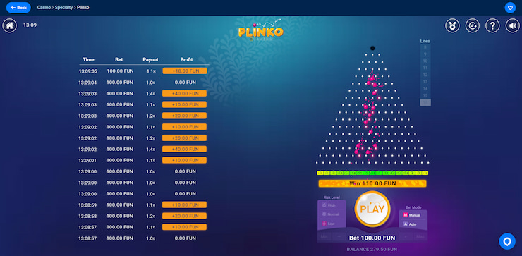 A sneak peek at a round of plinko, a hugely popular specialty game at top online casinos online casinos in Canada.