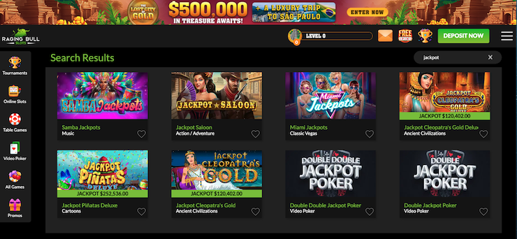 jackpot games at raging bull - a top NZ online casino