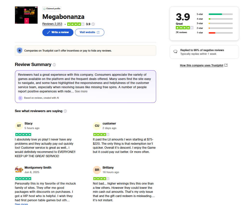 Mega Bonanza Trustpilot