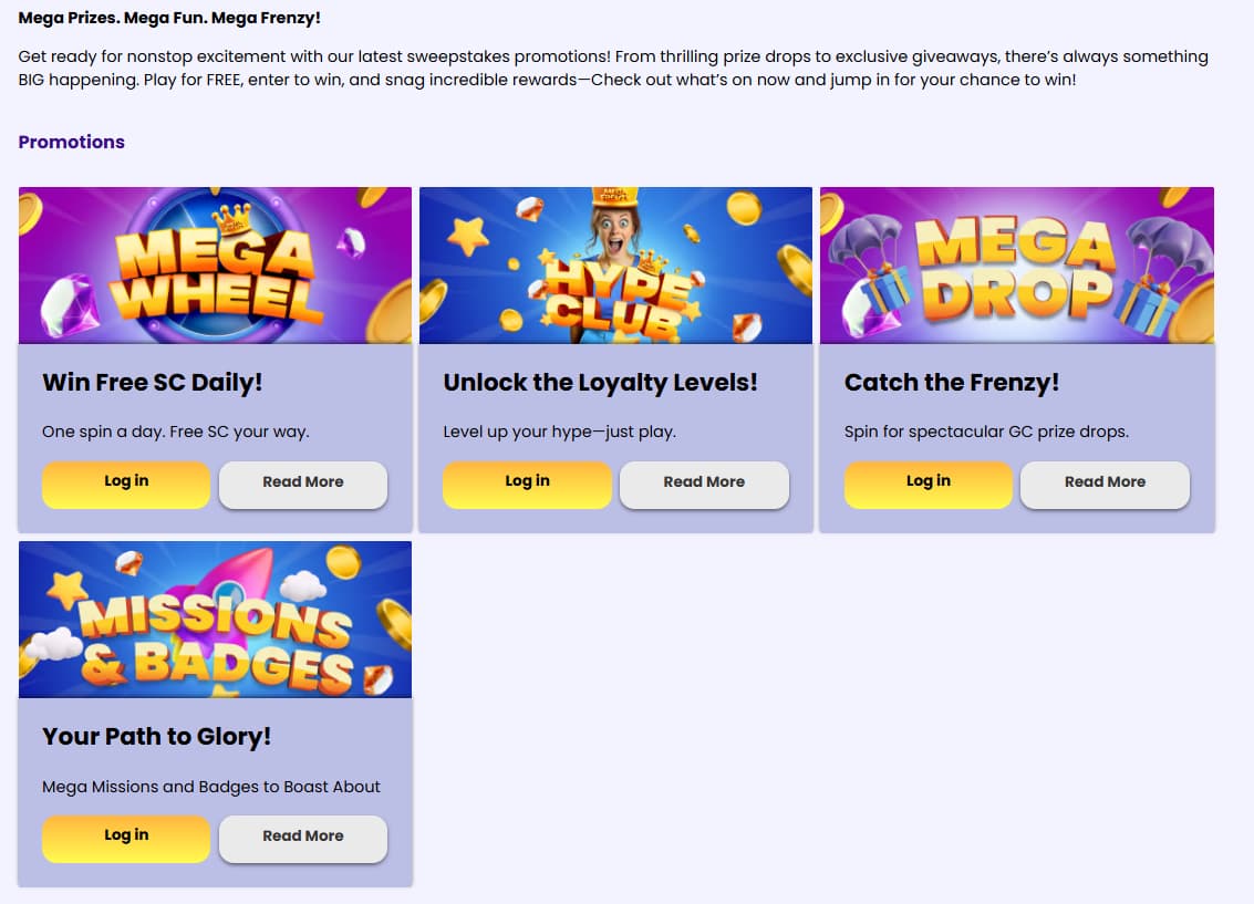 Screenshot of Mega Frenzy's Promos