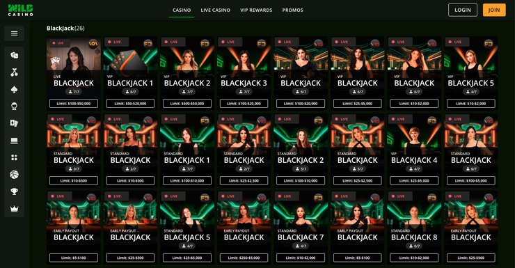 wild casino blackjack for south carolina players
