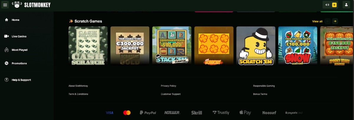 Betaalmogelijkheden bij SlotMonkey Casino zonder ID-verificatie